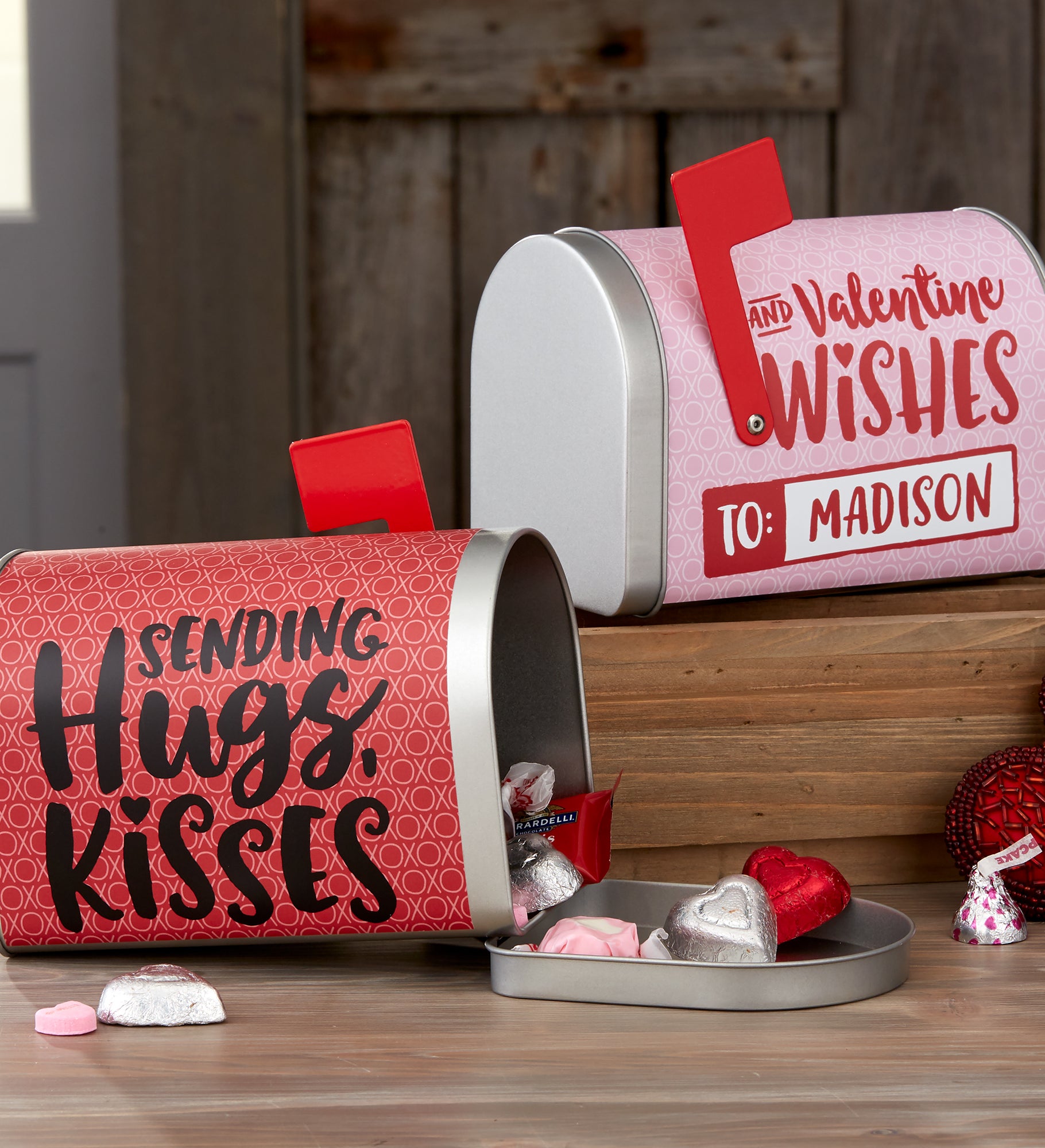 Hugs, Kisses & Valentine Personalized Valentine's Day Treat Mailbox